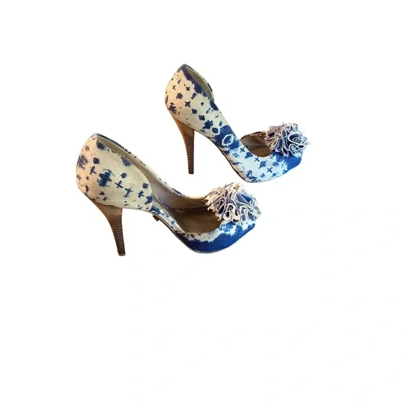 Rachel Rachel Roy Tie Dye Denim Open Toe Pumps - Picture 3 of 6